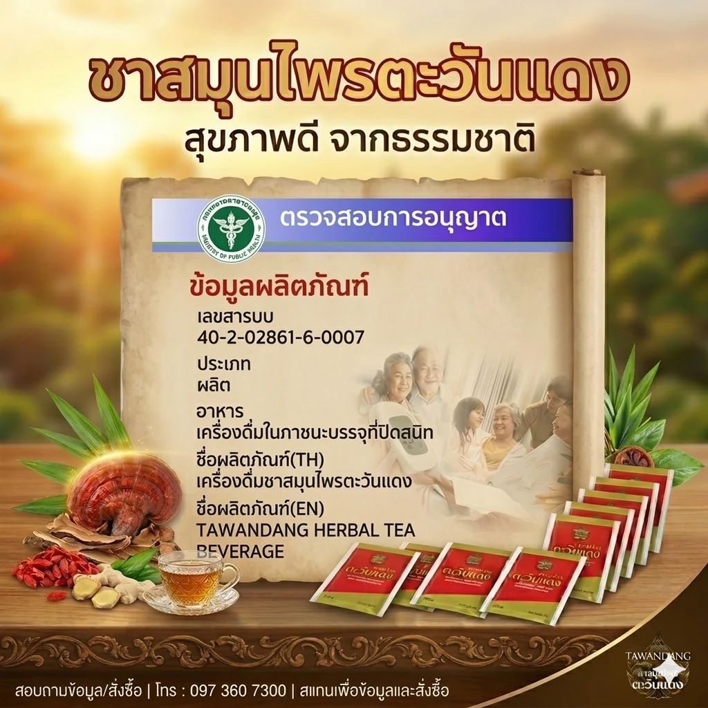 ชาสมุนไพรตะวันแดง ตรวจสอบการอนุญาต