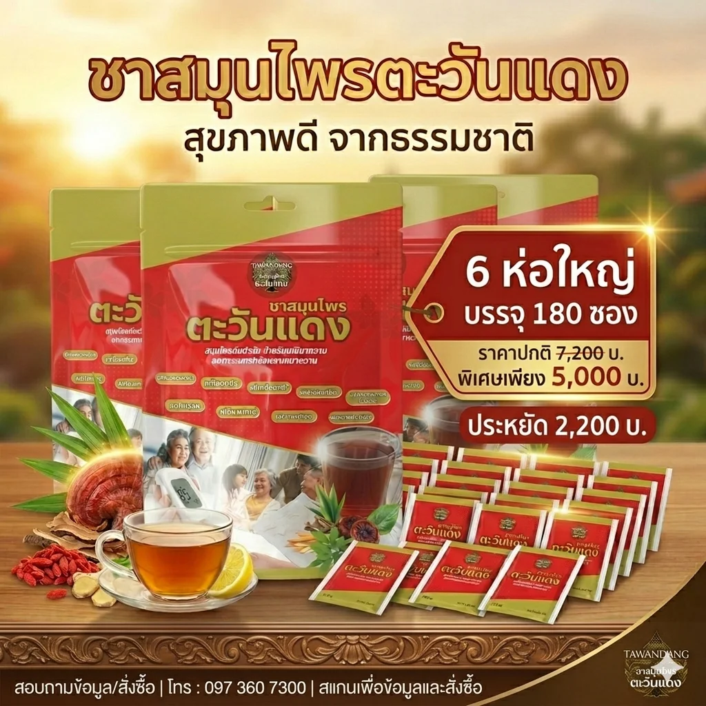 ชาสมุนไพรตะวันแดง 6 ห่อใหญ่